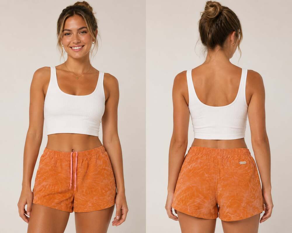 Columbia Sportswear Company Orange Patterned Drawstring Shorts Size L